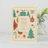 レトログリーンレッドミッドセンチュリーモダンホリデーカード (スタンド正面)