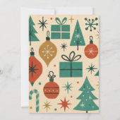 レトログリーンレッドミッドセンチュリーモダンホリデーカード (裏面)