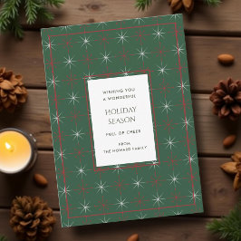 レトログリーンレッドミッドセンチュリーモダンホリデーカード