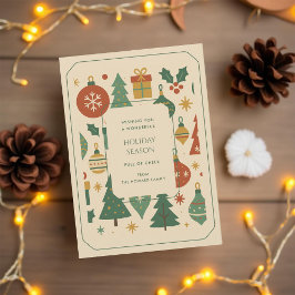 レトログリーンレッドミッドセンチュリーモダンホリデーカード