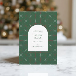 レトログリーンレッドミッドセンチュリーモダンホリデーカード