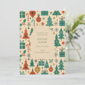 レトログリーンレッドミッドセンチュリーモダンホリデーカード (スタンド正面)