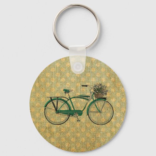 レトログリーン自転車の花籠付き キーホルダー (正面)