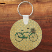 レトログリーン自転車の花籠付き キーホルダー (正面)