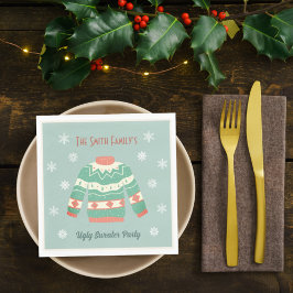 レトログリーン醜いクリスマスセーターパーティースノーフレーク スタンダードランチョンナプキン