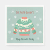 レトログリーン醜いクリスマスセーターパーティースノーフレーク スタンダードランチョンナプキン (正面)