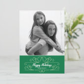 レトログリーン フローリッシュ ホリデー フォト カード (スタンド正面)