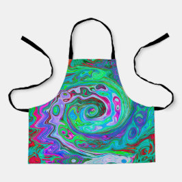 レトログリーン、レッド、マゼンタ抽象芸術グルービースワール エプロン