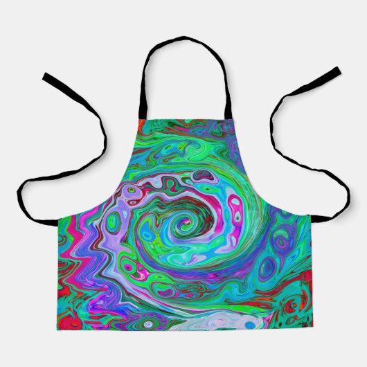 レトログリーン、レッド、マゼンタ抽象芸術グルービースワール エプロン (正面)