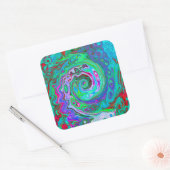 レトログリーン、レッド、マゼンタ抽象芸術グルービースワール スクエアシール (封筒)