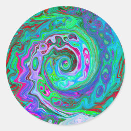レトログリーン、レッド、マゼンタ抽象芸術グルービースワール ラウンドシール