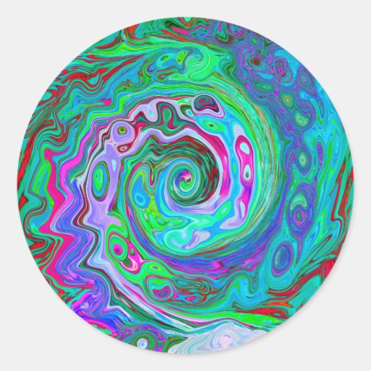 レトログリーン、レッド、マゼンタ抽象芸術グルービースワール ラウンドシール (正面)