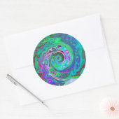 レトログリーン、レッド、マゼンタ抽象芸術グルービースワール ラウンドシール (封筒)