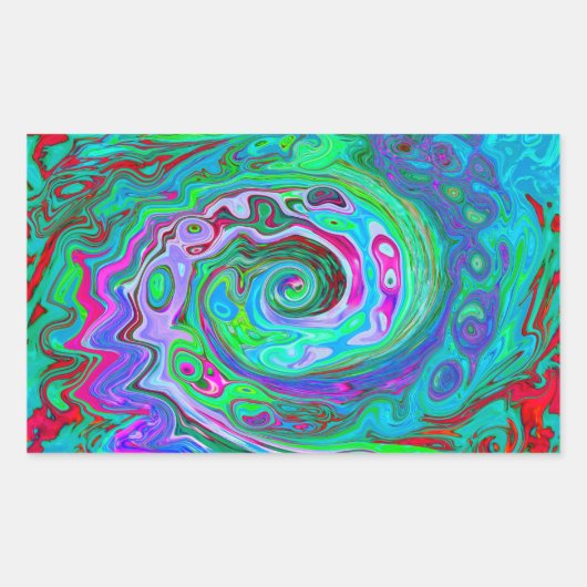 レトログリーン、レッド、マゼンタ抽象芸術グルービースワール 長方形シール (正面)