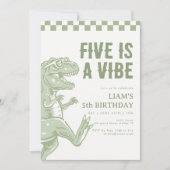 レトログリーンTレックス恐竜の誕生日パーティー 招待状 (正面)