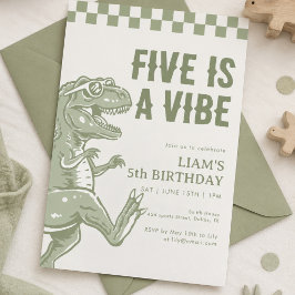 レトログリーンTレックス恐竜の誕生日パーティー 招待状