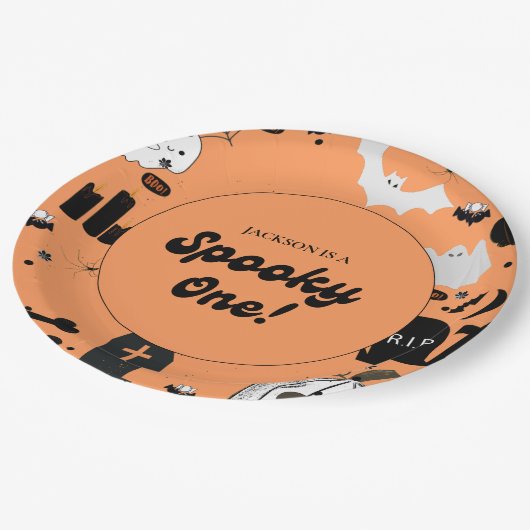 レトログルーイ不気味ワンハロウィンファースト誕生日 ペーパープレート (アングル)