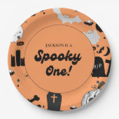 レトログルーイ不気味ワンハロウィンファースト誕生日 ペーパープレート (正面)