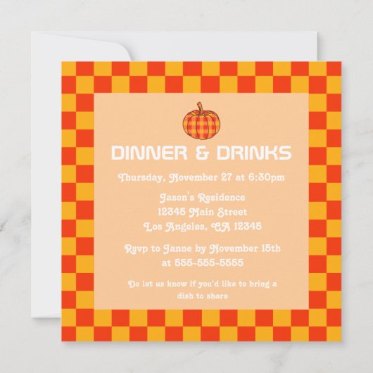 レトログルービプライドかぼちゃ感謝祭市松模様に 招待状 (裏面)