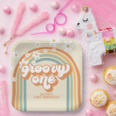 レトログルービワンレインボーブラウンオレンジ誕生日 ペーパープレート (パーティー)