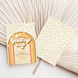 レトログルービワンレインボーブラウンオレンジ誕生日 招待状