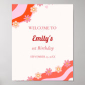 レトログルービーウェルカムベビー誕生日 ポスター (正面)