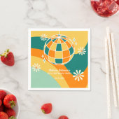 レトログルービーウェーブディスコボールデイジーオレンジ誕生日 スタンダードカクテルナプキン (インサイチュ)