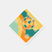 レトログルービーウェーブディスコボールデイジーオレンジ誕生日 スタンダードカクテルナプキン (角)