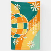 レトログルービーウェーブディスコボールデイジーオレンジ誕生日 横断幕 (縦)