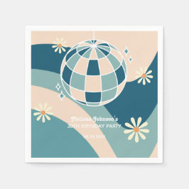 レトログルービーウェーブディスコボールデイジーグリーン誕生日 スタンダードカクテルナプキン