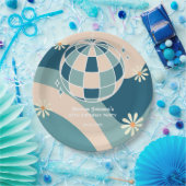 レトログルービーウェーブディスコボールデイジーグリーン誕生日 ペーパープレート (パーティー)