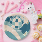 レトログルービーウェーブディスコボールデイジーグリーン誕生日 ペーパープレート (パーティー)