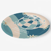 レトログルービーウェーブディスコボールデイジーグリーン誕生日 ペーパープレート (アングル)