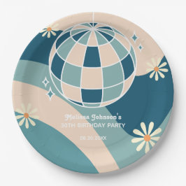 レトログルービーウェーブディスコボールデイジーグリーン誕生日 ペーパープレート