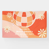 レトログルービーウェーブディスコボールデイジーピンク誕生日 横断幕 (横)