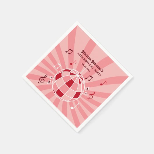 レトログルービーウェーブディスコボールミュージカルピンク誕生日 スタンダードカクテルナプキン (角)