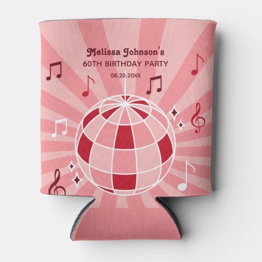 レトログルービーウェーブディスコボールミュージカルピンク誕生日 缶クーラー (正面)