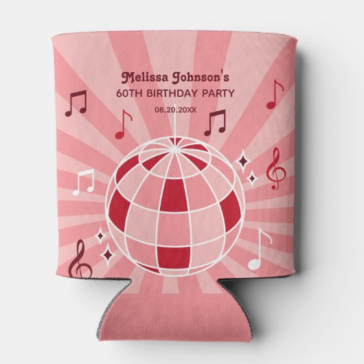 レトログルービーウェーブディスコボールミュージカルピンク誕生日 缶クーラー (裏面)