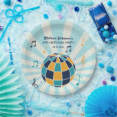 レトログルービーウェーブディスコボールミュージカルブルー誕生日 ペーパープレート (パーティー)