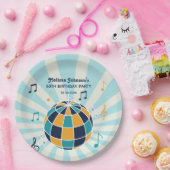 レトログルービーウェーブディスコボールミュージカルブルー誕生日 ペーパープレート (パーティー)