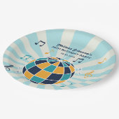 レトログルービーウェーブディスコボールミュージカルブルー誕生日 ペーパープレート (アングル)