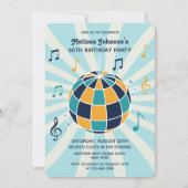 レトログルービーウェーブディスコボールミュージカルブルー誕生日 招待状 (正面)