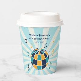 レトログルービーウェーブディスコボールミュージカルブルー誕生日 紙コップ