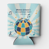 レトログルービーウェーブディスコボールミュージカルブルー誕生日 缶クーラー (正面)