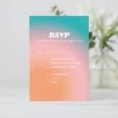 レトログルービーティール(緑がかった色)ピンクオレンジ結婚抽象芸術 出欠カード (スタンド正面)