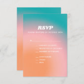 レトログルービーティール(緑がかった色)ピンクオレンジ結婚抽象芸術 出欠カード (正面/裏面)