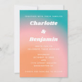 レトログルービーティール(緑がかった色)ピンクオレンジ結婚抽象芸術 招待状 (正面)