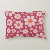 レトログルービーデイジーパターンピンクオレンジ アクセントクッション (正面)