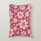 レトログルービーデイジーパターンピンクオレンジ アクセントクッション (正面(垂直))