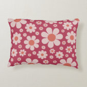 レトログルービーデイジーパターンピンクオレンジ アクセントクッション (裏面)